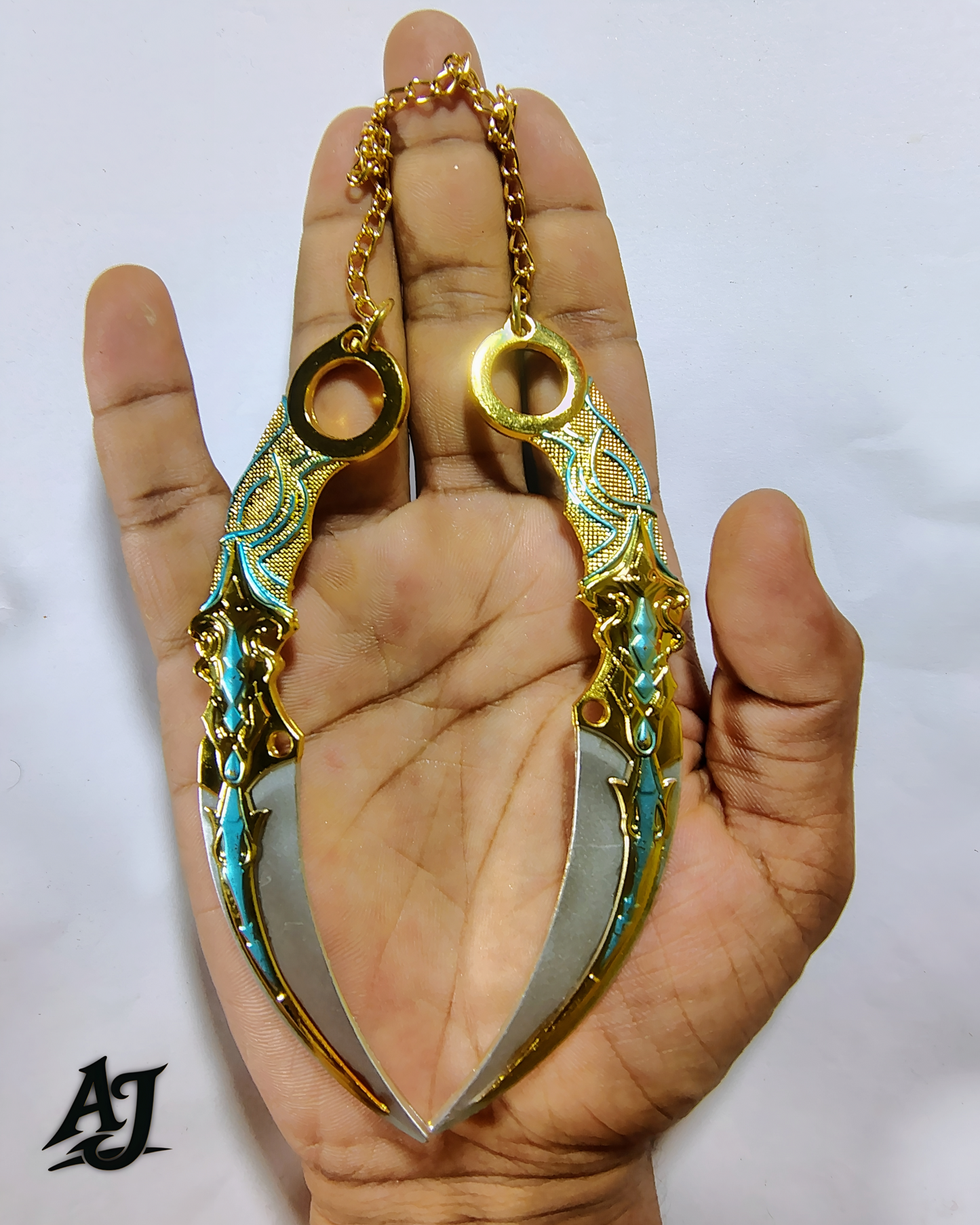 Gold-Blue Double Chain Metal Kunai