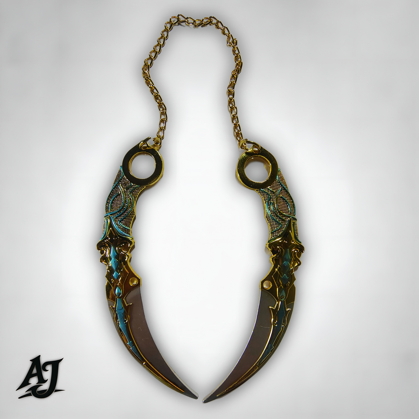 Gold-Blue Double Chain Metal Kunai