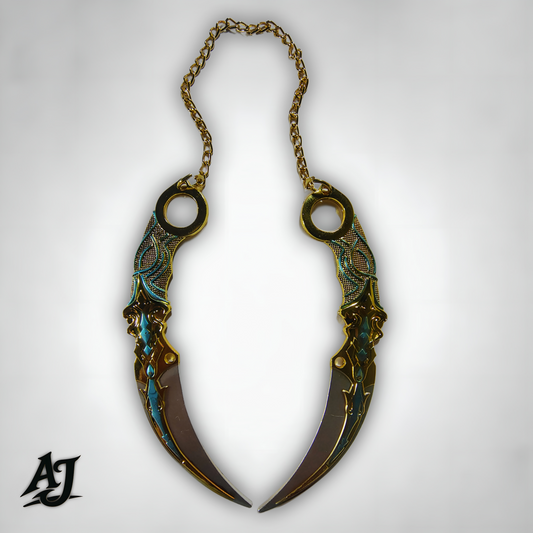 Gold-Blue Double Chain Metal Kunai