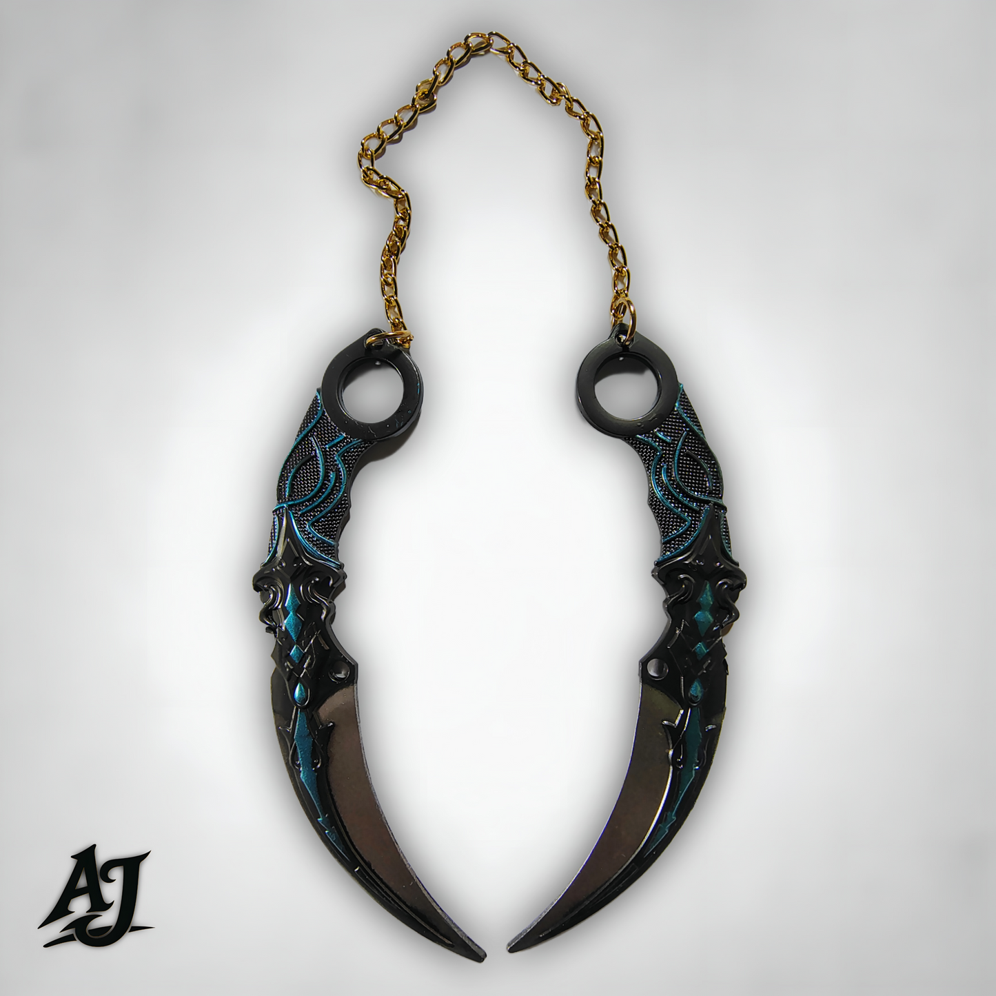 Blue-Black Double Chain Metal Kunai