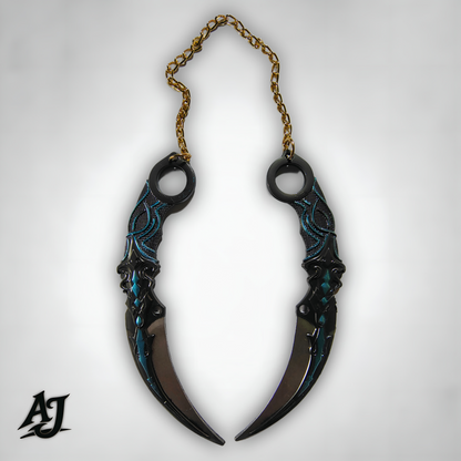 Blue-Black Double Chain Metal Kunai