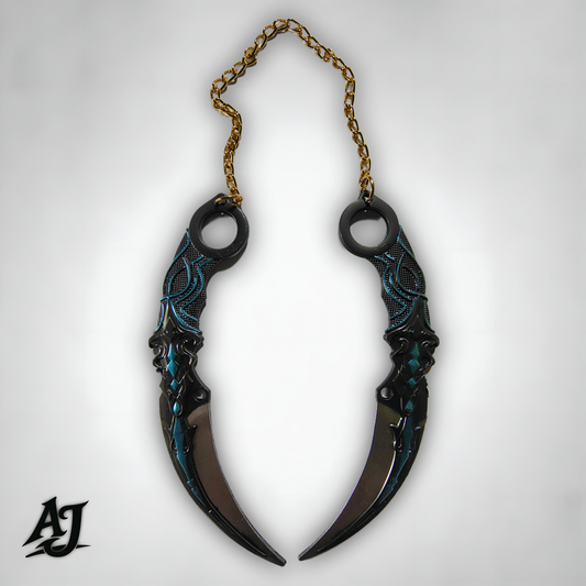 Blue-Black Double Chain Metal Kunai