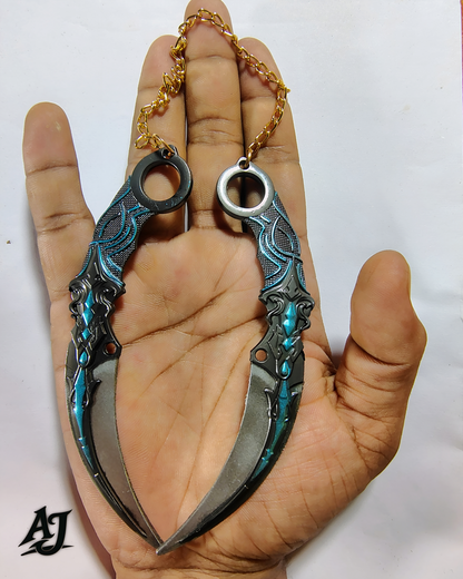 Blue-Black Double Chain Metal Kunai